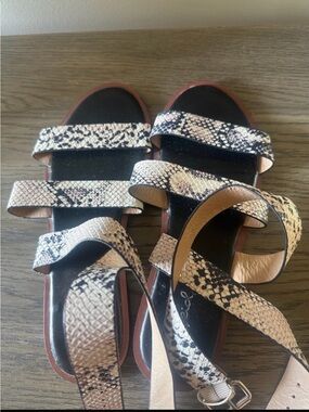 Women’s Snakeskin Print Strappy Sandals - Black & Cream